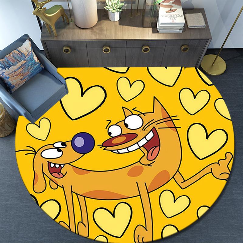 CatDog Round Area Rug,Carpet Rug for Living Room Bedroom Sofa Playroom Decor,Non-slip Floor Mat
