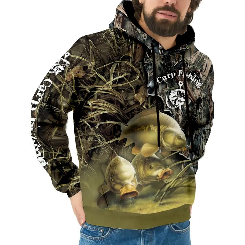 Módní rybářská grafická mikina s kapucí Pohodlný outdoorový pulovr 3D potisk Dlouhý rukáv Top Streetový Oversized Streetwear Oblečení