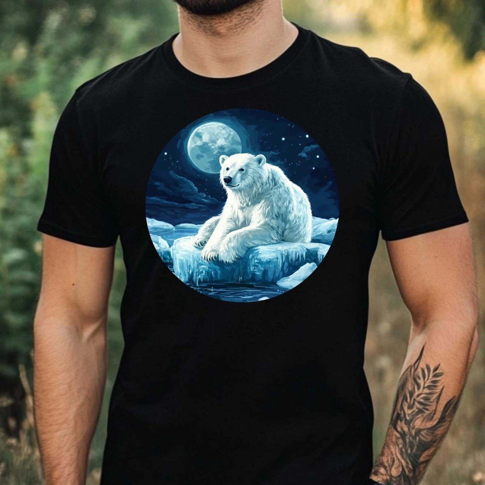T-Shirt Herren Eisbär im Mondlicht Motiv Baumwolle Größe XS bis 5XL L