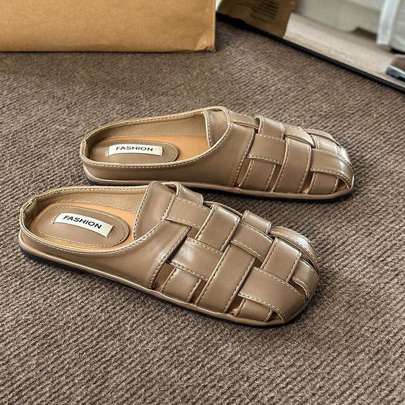 

Office slippers women s summer wear a pedal 2025 new Baotou Roman half drag versatile casual Muller sandals 39 коричневый