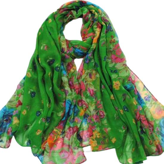 

Шарф Цветочный Легкий Вуаль Стильный Женский Шаль для Осени изумрудный