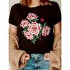Damen Schwarz Floral Rosenprint T-Shirt | Kurzarm Lässiges Sommer Oberteil, Eleganter Rundhalsausschnitt, Rein, Ideal für Sommer & Frühling,