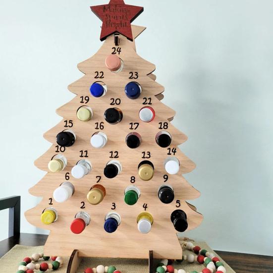 Yousheng Wooden Christmas Tree Wine Rack 24 Days Advent Calendar Wine Bottle Holder Adult Christmas Tree Countdown Decoration for Countertop Bar Decor