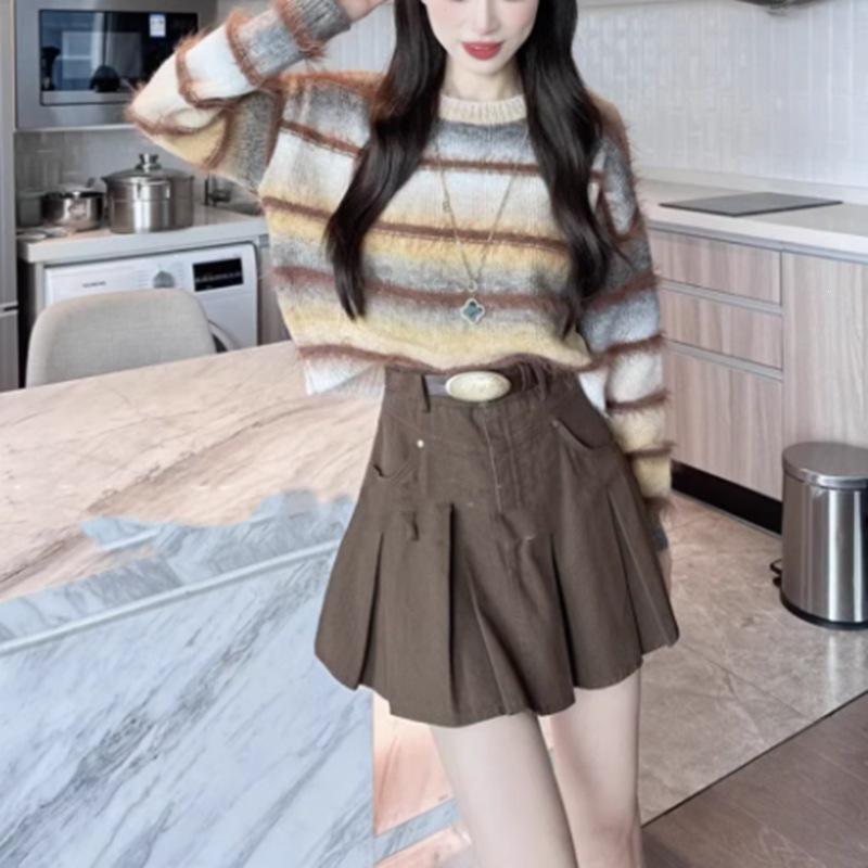 Women's Soft Mink Fur Gradient Sweater - Loose Knit, Long-Sleeved, Autumn/Winter Fashion