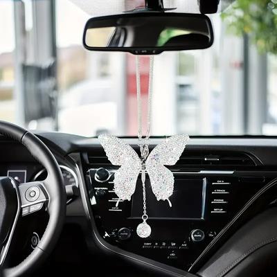 Błyszczący diamentowy kryształowy motyl samochodowy wiszący ornament uroczy urok auto metalowy lusterko wsteczne wiszący dekoracja akcesoria samochodowe