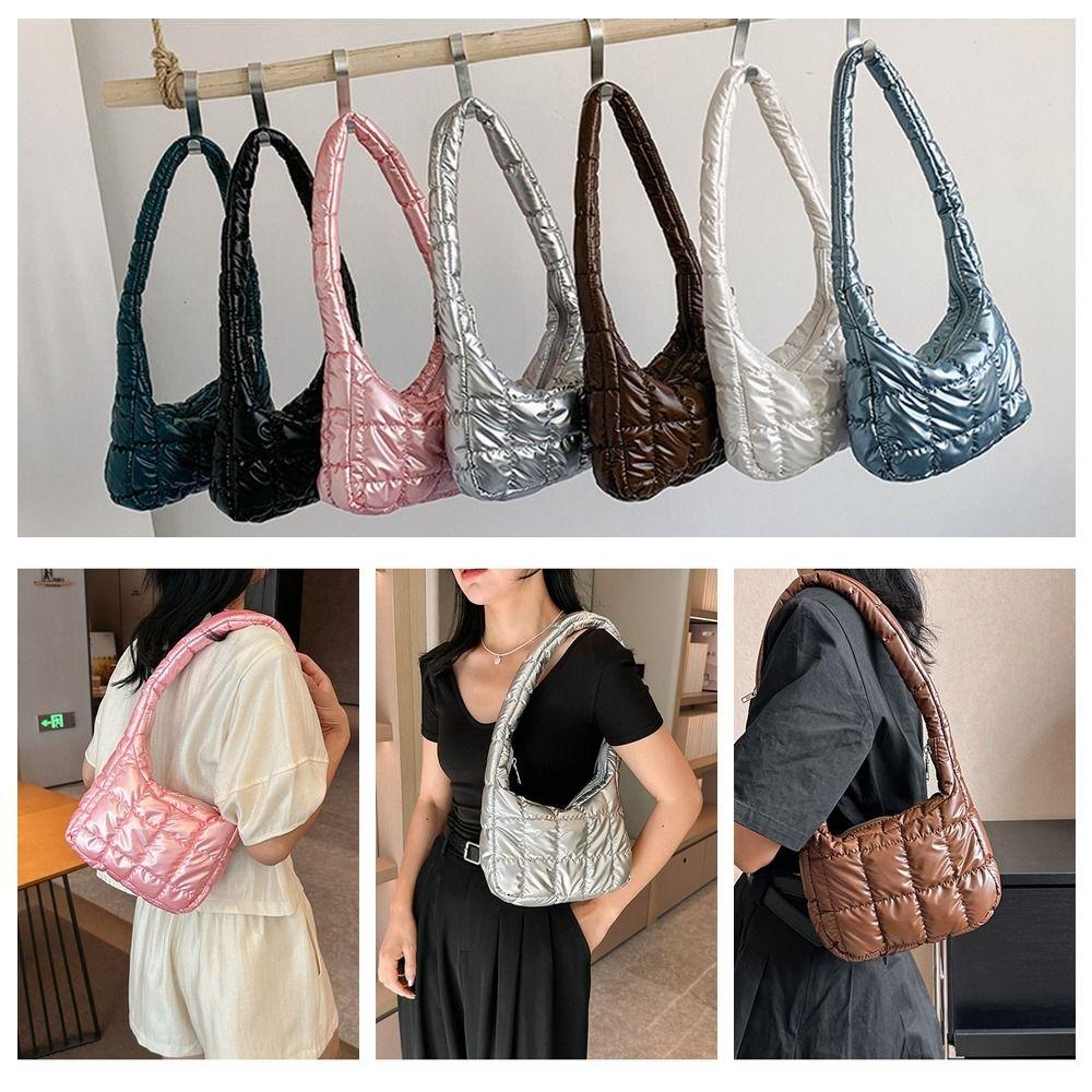 

Checkered Shoulder Bag Multi Color Dumpling Bag Trendy Puff Bag Winter