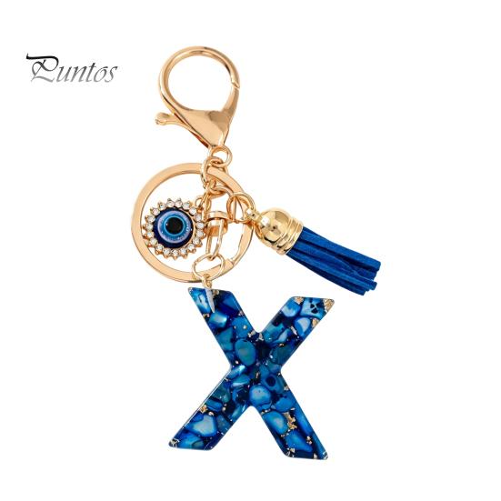 Durable Keychain Charm Blue Series Pendant, Initial Letter Key Chain with Eyes Keyring Tassel Design, A-Z Holder for Bags Backpacks Cars Accessories