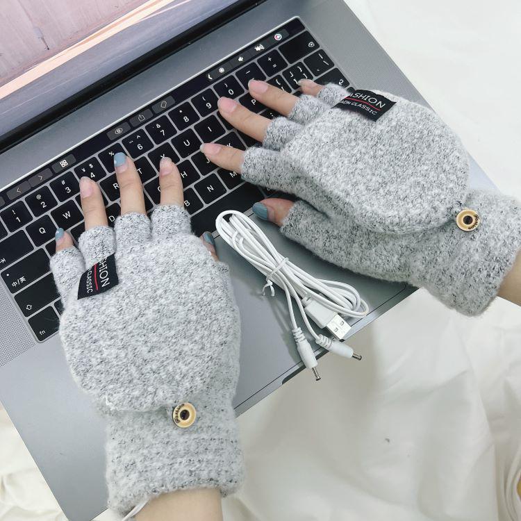 USB-Beheizte Halbfinger-Winterhandschuhe für Herren