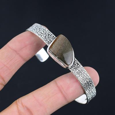 Friendship Day Deal Trillion Landscape Jasper Gemstone 925 Silver Wedding Bangle