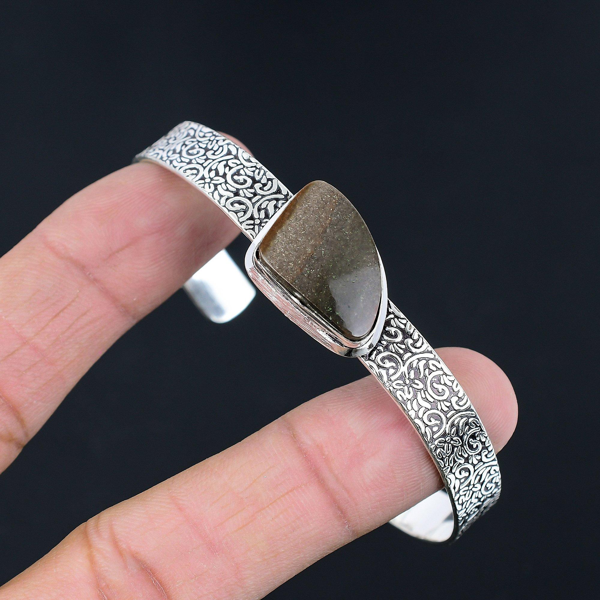 Friendship Day Deal Trillion Landscape Jasper Gemstone 925 Silver Wedding Bangle Adjustable