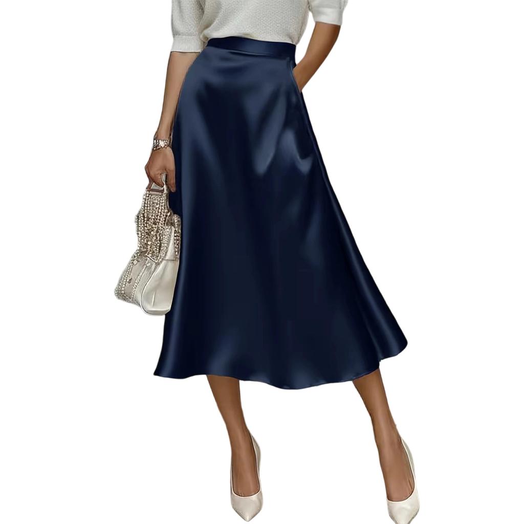 Elegantes Satin-Midikleid in A-Linie für Damen, fließend und schmeichelhaft
