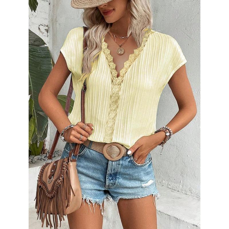 

YYFS женские модные повседневные летние весенние однотонные блузки и рубашки с короткими рукавами и v-образным вырезом с принтом XXXL жёлтый