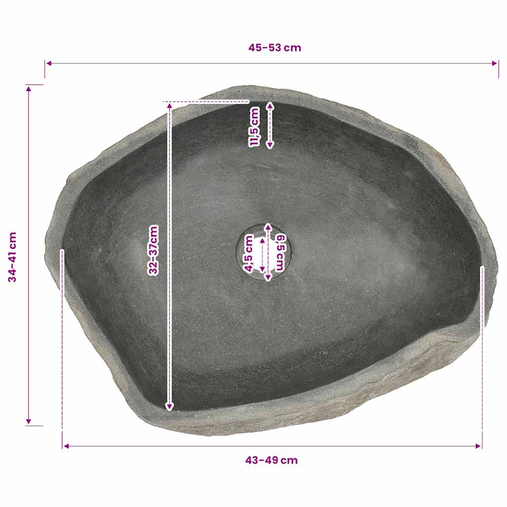 Vidaxl River Stone Sink, Oval, (45-53)X(34-41) Cm