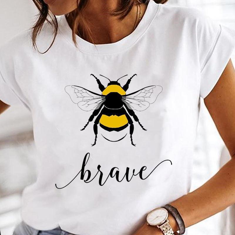 Summer Bee Animal Cartoon Cute Round Neck Pure Cotton Printed Unisexs and Womens Short Sleeved New Personalized Casual Tshirt