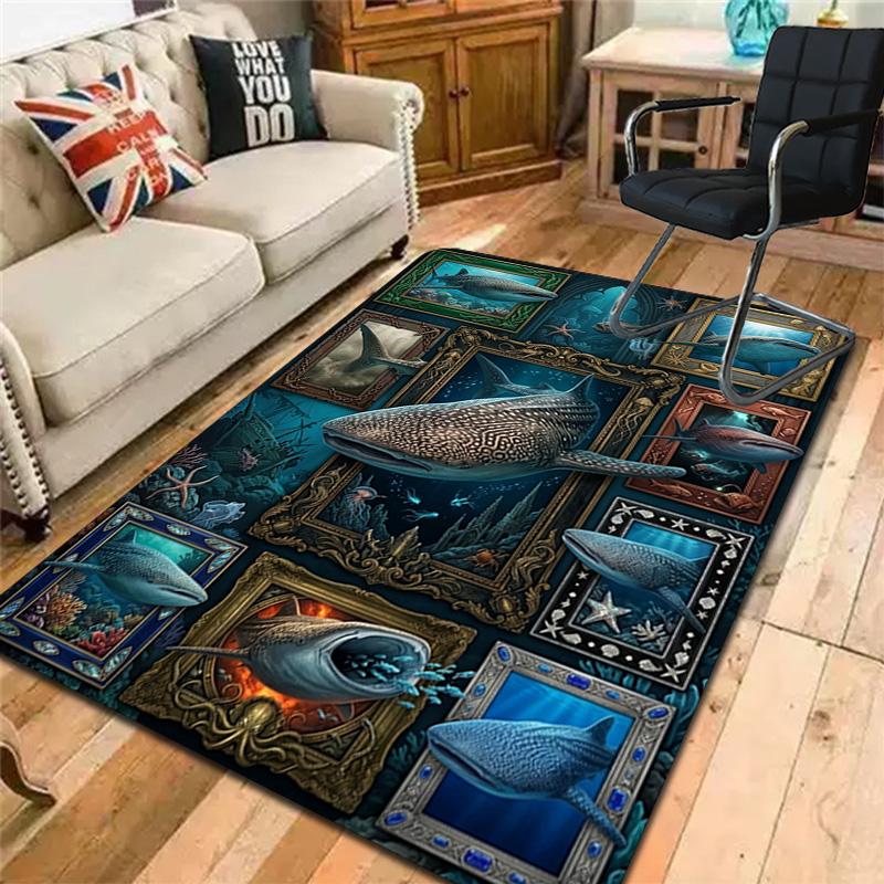 Whale Shark Collage Pattern Rug Floor Mat for Living Room or Bedroom Soft and Comfortable Carpet a Gift for Birthday and Holiday.