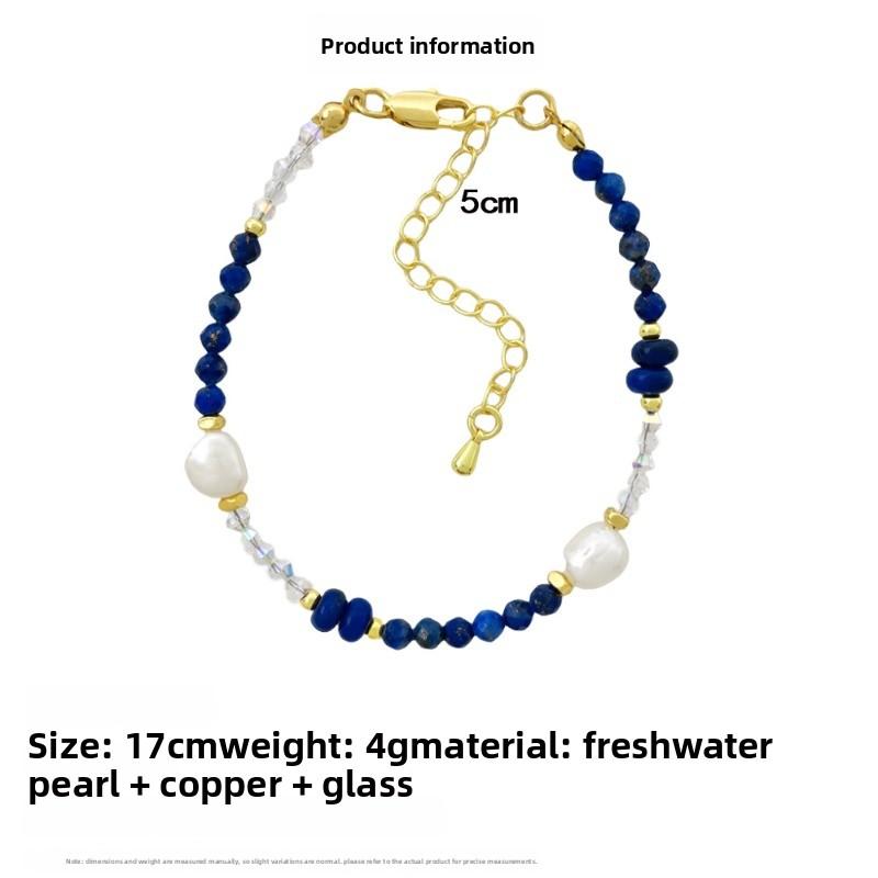 Collier Meier en lapis-lazuli naturel et perles d'eau douce baroques naturelles - Choker cristal splicing pour femmes