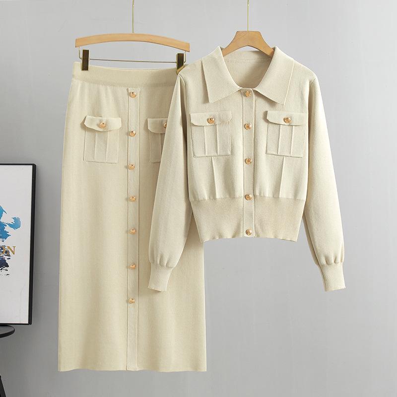 European Casual Knitwear Two-Piece Set: French Style Sweater Cardigan and Skirt for Women - Autumn/Winter Collection