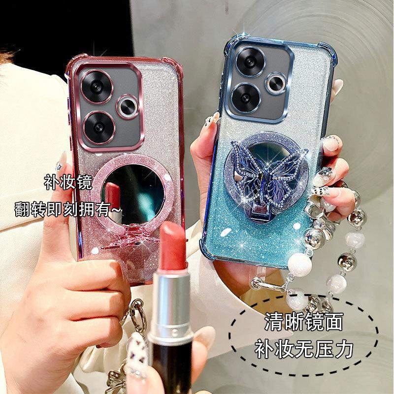 Glitzer Stoßfest Beschichtung Schmetterling Spiegel Armband Hülle Für Xiaomi Redmi Turbo 4 Pro 3 A5 A3 A1 Plus Silikonhülle
