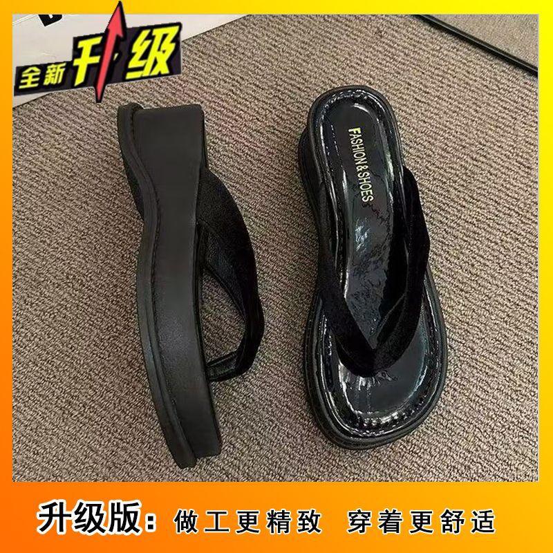 Thick-soled Foot-pinch Flip-flops Shoes Women's Shoes Outer Wear 2025 Spring and Summer New Fashion Heightening French Foot-pinch Cool Slippers