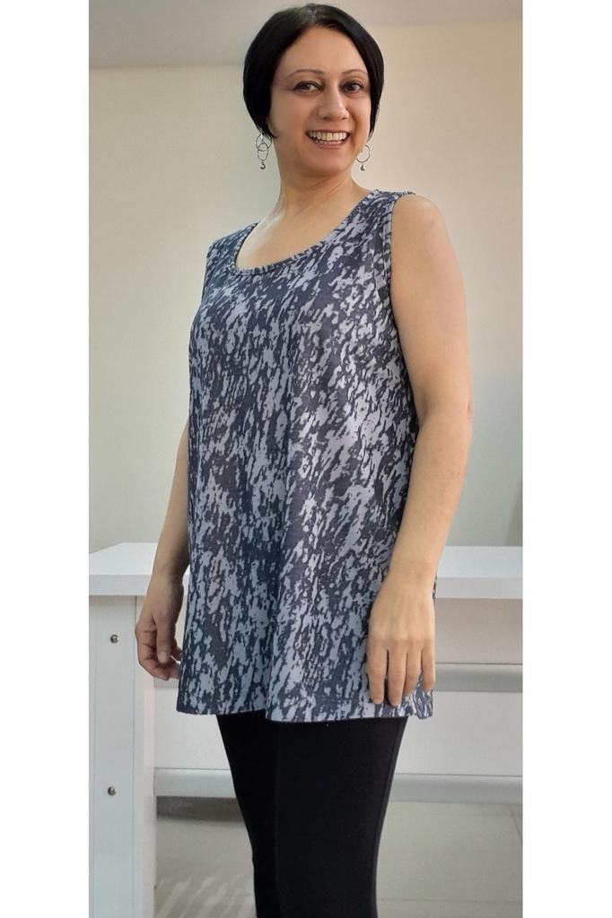 Damen Stil Übergröße T-Shirt Hell Marineblau (Indigo) Gemustertes T-Shirt mit dicken Trägern aus gekämmter Baumwolle