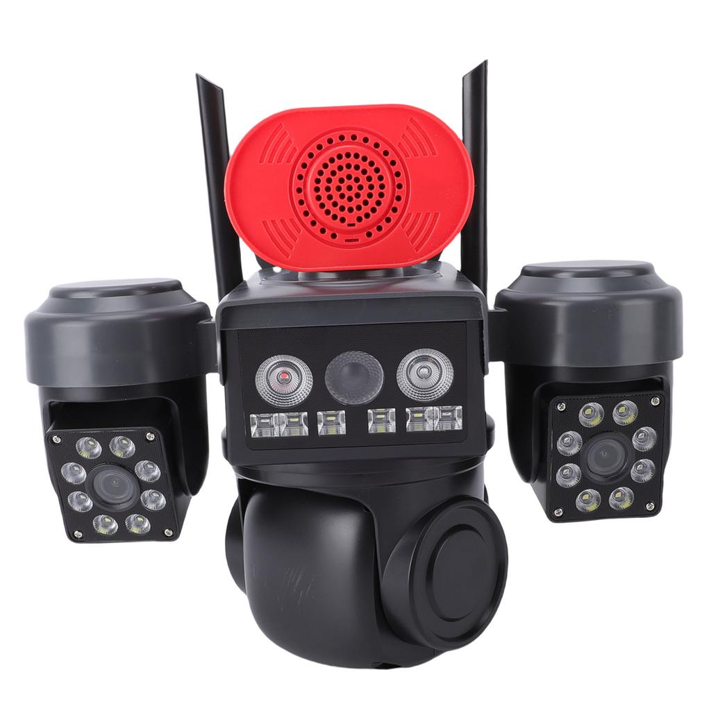 Triple Lens Solar Security Camera 2.4GHz WiFi Camera 8000mAh Battery Powered 360 Degree View IP66 Weatherproof AI