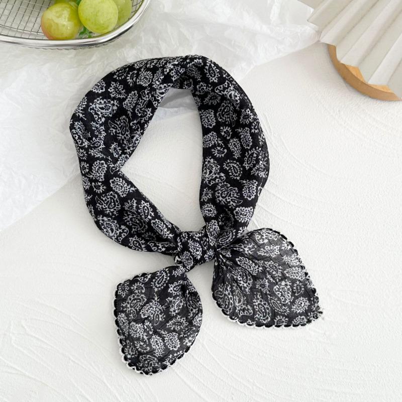 Silk scarf new retro literary cotton and linen square scarf decorative scarf floral headscarf headband multi-purpose scarf small shawl