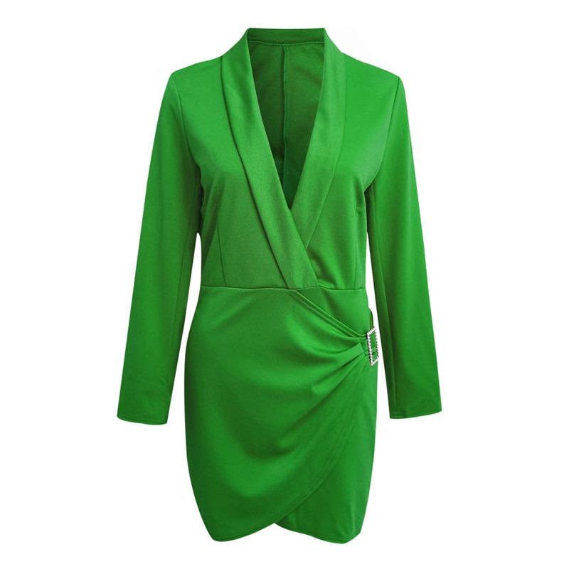 Women's Elegant Deep V Neck Long Sleeve Blazer Dress, Waist Defining Bodycon Mini Dress for Party Office Commute
