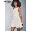 Zaprha 2025 Autumn New French style With Belt Twill Patchwork round Neck Sleeveless Short Dress 0264452
