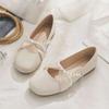 2025 summer single shoes women's flat bottom shallow mouth pearl with skirt Doudou shoes fairy one pedal gentle wind grandma shoes