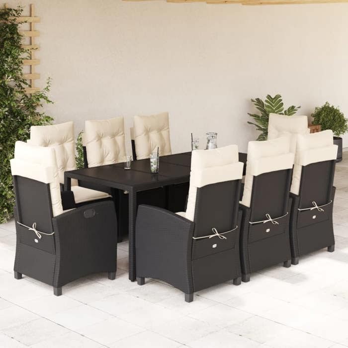 VidaXL Ensemble à Manger de Jardin avec Coussins 9 pcs, Table et Chaises avec Dossier Réglable, Meubles d'Extérieur, 3212634
