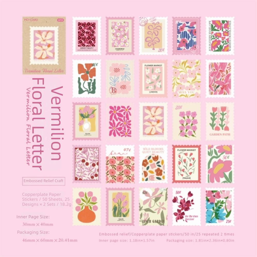 Self Adhesive Floral Stamp Stickers Embossed Texture Decorative Paper Stickers Scrapbooking
