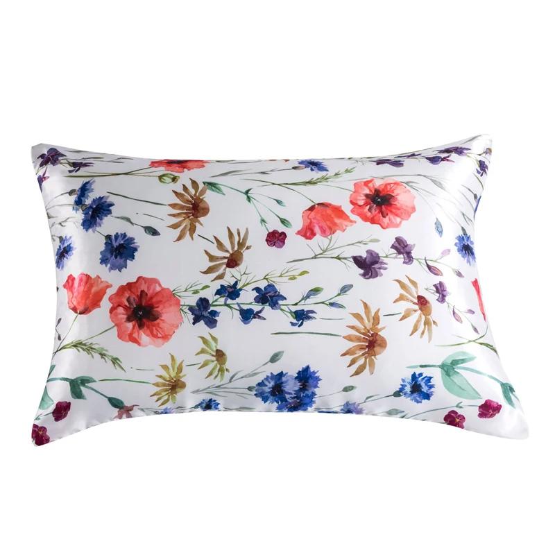 1 Pcs Silky Satin Body Pillow Case Long Bedding Pillow Cover Emulation Silk Floral Printing Pillowcase King Queen Size