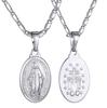 U7 Vigin Mary Necklaces 22" Chain 3D Embossed Vigin Mary Oval Coin Pendant Medallion Religious Christian Dainty Jewelry Gift