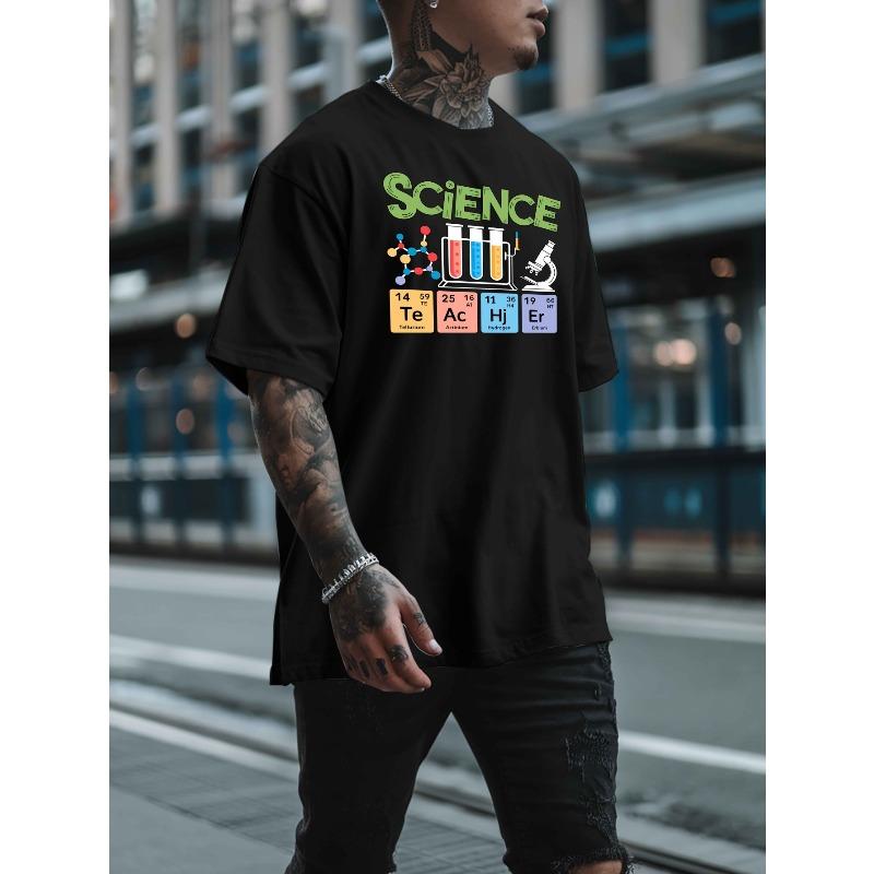 European Sizes Men's Science-Themed Short Sleeve T-Shirt - Chemistry & Physics Print - Breathable Round Neck Casual Summer Tee