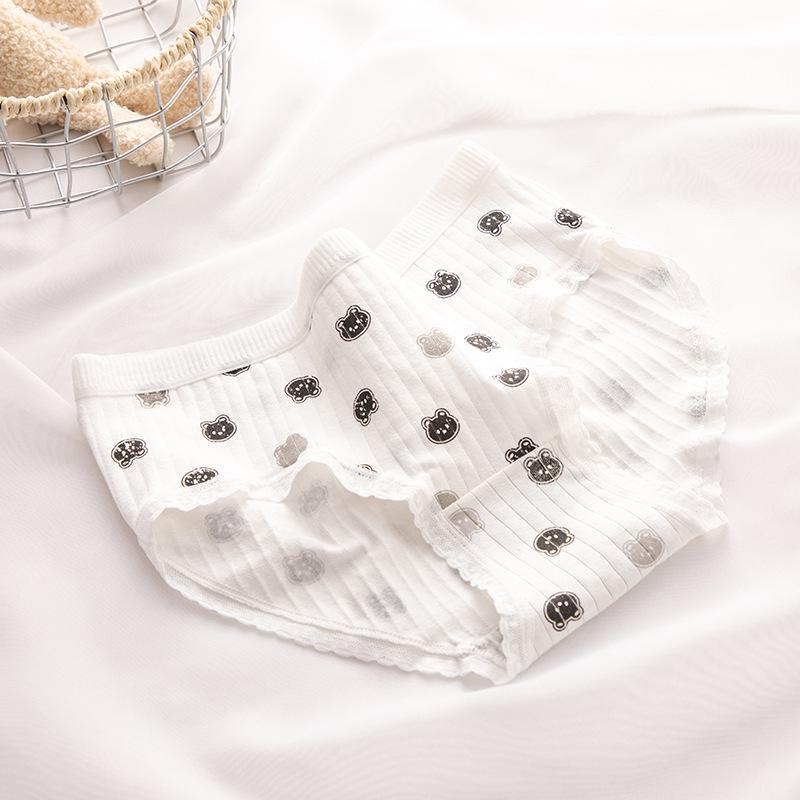 Söta Björnar Dam Midjehöga Ren Bomulls Trosor - Enfärgade i Svart och Vitt