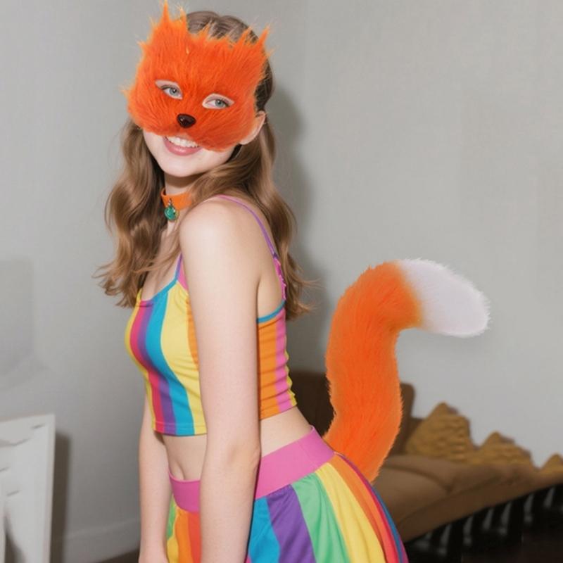 Foxes Costumes Cosplay Foxes Mask Cats Half Face Mask Foxes Tail Set Halloween Animal Fancy Costume Accessories Kit