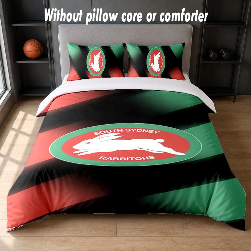South Sydney Rabbitohs Design Bed Bedding Set 1 Duvet Cover + 2 Pillowcases Soft Breathable Household Bed Linens