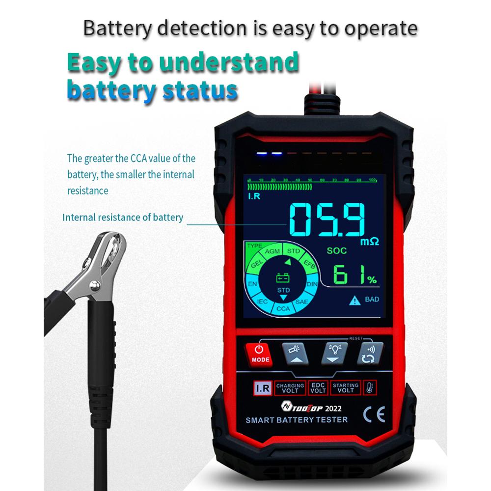TOOLTOP Intelligent Battery Tester 3.2 Inch Color Screen 12.0V 24.0V Battery Intelligent Selection