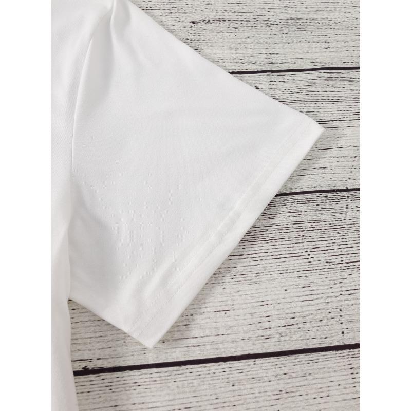 European Size Plus Size, Women's Chic White T-Shirt with Red Heart Print - Casual Crew Neck, Short Sleeve Top, Perfect for Spring & Summer