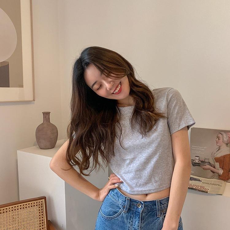 Bonbónová barva Krátké tričko s krátkým rukávem a kulatým výstřihem Dámské letní oblečení Korejská verze Volné dámské oblečení Dámský top