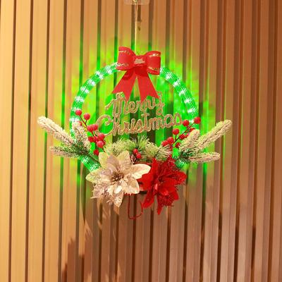 New Christmas LED Decorative Lights Christmas Wreath Decoration Bow Tie Pine Needle Branch DIY Luminous Tree Ring Pendant