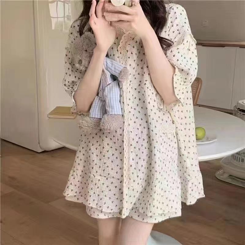 Summer Ladies Ins Korean Princess Style Pajamas Homewear Set of Short-Sleeved Small Flowers Sweet Students Loose Homewear