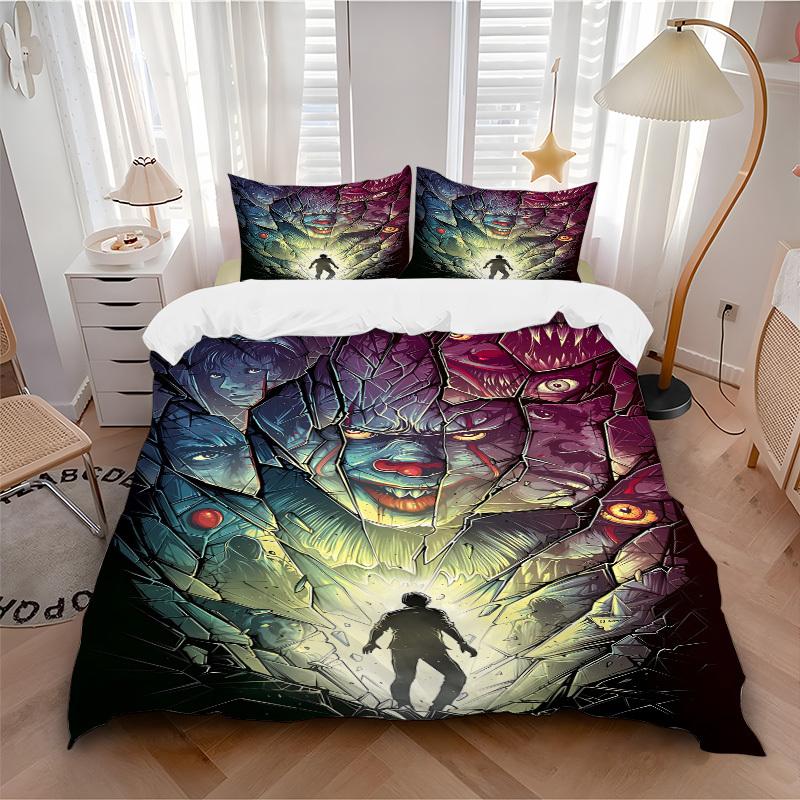 

3pcs Horror It Clown Bedding Set, Soft Polyester Duvet Cover and Pillowcases Machine Washable Seasons all suitable001 135x200cm