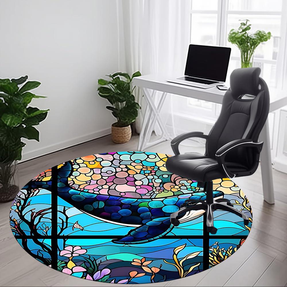 1pc Whale StainedGlass Office Round Area Rug, Under Office Chairs Bedroom Living Room Home Decor, Room Deco