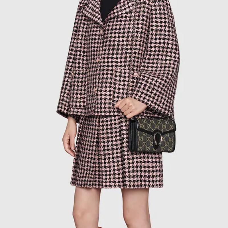 Gucci Dionysus Tiger Head Buckle Logo Denim Jacquard Fabric Leather Chain Wallet Crossbody Shoulder Bag Women Bags Black 401231-UN3BN-1274