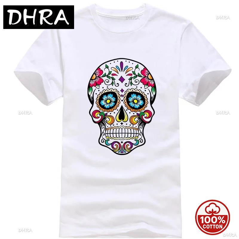 Mexican Sugar Skull Tshirt Day Of The Dead Calavera Tee Colorful Floral Skull Graphic Casual 100cotton Loose Soft Tops For Unisex
