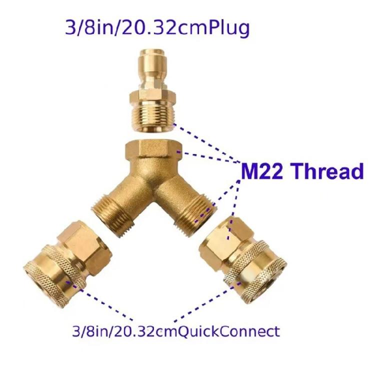 High Pressure Washer Adapter Quick Release Connector Triple Splitter Adapter 3/8inch Car Washer Outlet Adapter