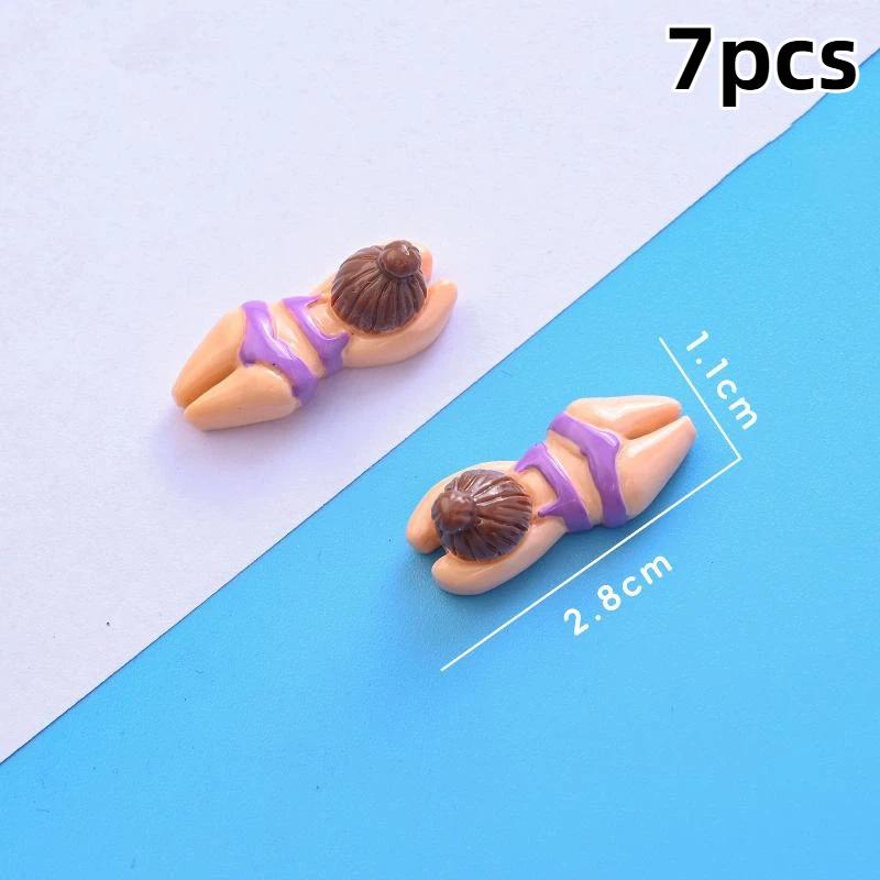 7/14pcs Cute Bikini Girl Mini Resin Figurines Swimming Figure DIY Crafts Phone Case Decoration Scrapbooking Desktop Decor