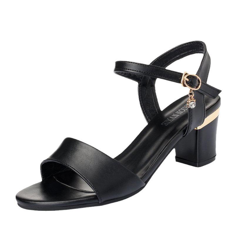 Women's Plus Size Chunky Heel Sandals, Retro Minimalist Style with Single Buckle Strap Daily Casual Footwear