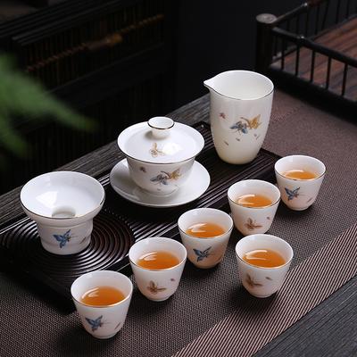 Ceramic Suet Jade Porcelain Kung Fu Tea Set Cover Bowl Teacup Business Company Festival Gifts